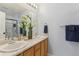 Bathroom with double sinks, wooden cabinets, and decorative floral arrangement on countertop at 4526 Lyndenwood Pt, Highlands Ranch, CO 80130