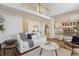 Open concept living area with hardwood floors, white sofa, and view of the upper floor at 4526 Lyndenwood Pt, Highlands Ranch, CO 80130