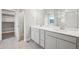 Bathroom featuring a double sink vanity, white countertops, and a large mirror at 594 Fall River Ct, Brighton, CO 80601