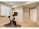 Spacious workout room featuring a stationary bike, storage, and neutral carpet at 9441 Night Star Pl, Lone Tree, CO 80124