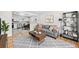 Comfortable living room featuring a gray sofa, stylish rug, and open layout to the kitchen and dining area at 757 S Wheeling St, Aurora, CO 80012
