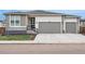 Charming single-story home with a two-car garage and well-manicured front lawn, showcasing modern curb appeal at 4063 Castle Vista Dr, Castle Rock, CO 80104