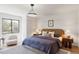 A stylish bedroom with a plush rug, modern light fixture, and a comfortable-looking bed at 5516 S Havana Ct, Englewood, CO 80111