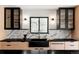Elegant kitchen showcasing marble backsplash, modern cabinets, black countertops, and stainless steel appliances at 5516 S Havana Ct, Englewood, CO 80111