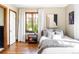 Bedroom featuring hardwood floors, natural light, accent art and a gray throw blanket at 2235 S Fillmore St, Denver, CO 80210