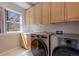 Spacious laundry room with modern washer and dryer and view of yard at 4921 Fountain St, Boulder, CO 80304