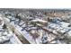 Aerial view of residential area showing property location, winter scene with snow at 1435 Quebec St, Denver, CO 80220