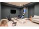 Well-equipped home gym features rowing machine, pilates machine, TRX system, and dark blue walls at 2409 S Fillmore St, Denver, CO 80210