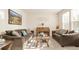 Inviting living room showcases couches, decorative pillows, a coffee table and natural light at 13664 Cherry St, Thornton, CO 80602