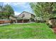 Exterior view of the house with a beautiful backyard, patio, and lush green lawn at 7295 S Steele Cir, Centennial, CO 80122