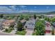 An aerial view of a lovely suburban neighborhood, showcasing mature trees and mountain views at 3689 Primrose Ln, Castle Rock, CO 80109