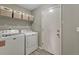 Functional laundry room featuring a modern washer and dryer along with ample storage at 3689 Primrose Ln, Castle Rock, CO 80109