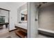 Bathroom features a modern vanity with a large mirror and a glass shower at 444 Glen Eagle Loop, Breckenridge, CO 80424