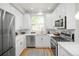 Modern kitchen with white cabinetry, stainless steel appliances, and a center island at 1047 Uinta Way, Denver, CO 80230