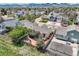 Aerial shot of a home's backyard featuring an outdoor patio and beautiful landscaping at 5400 S Quail Way, Littleton, CO 80127
