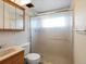 Bathroom featuring a sink, toilet, mirror, and a glass shower sliding door at 19093 W 61St Pl, Golden, CO 80403