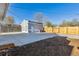 Spacious backyard with a concrete patio, wood fence and a detached building perfect for storage and outdoor activities at 3929 Federal Blvd, Denver, CO 80211
