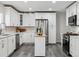 Modern kitchen featuring white cabinets, stainless steel appliances, and an island at 3929 Federal Blvd, Denver, CO 80211