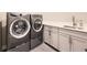 Laundry room with new washer and dryer, countertops, and undermount sink at 2105 Bellcove Dr, Castle Pines, CO 80108