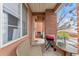 Enjoy outdoor living on this covered balcony, ideal for grilling with room for a small outdoor bench at 4100 Albion St # 314, Denver, CO 80216