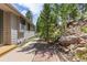 Side exterior of home with walkway amid natural landscaping, blending architecture with the outdoors at 6882 Snowshoe Trl, Evergreen, CO 80439