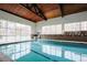 Indoor swimming pool with natural light and views of the surrounding area at 3450 S Poplar St # 307, Denver, CO 80224