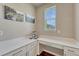 Office featuring white cabinets, counter space, natural light, and two pieces of artwork at 23957 E Rocky Top Ave, Aurora, CO 80016