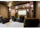 Cozy home theater boasts a large screen, wood-paneled ceiling, and comfortable seating for an immersive experience at 5375 Twilight Way, Parker, CO 80134