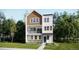 New construction two-story home featuring white siding, brown accents, balcony, and manicured lawn at 7246 Waterleaf Trl, Littleton, CO 80125