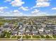 An aerial view of a modern neighborhood with landscaped yards and views of the city at 1340 W 68Th Ave, Denver, CO 80221