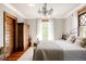 Cozy bedroom showcasing a chandelier, window, hardwood floors, and charming wooden wardrobe at 1275 N Franklin St, Denver, CO 80218