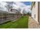 This backyard offers a spacious area featuring artificial turf surrounded by decorative rock and a wooden fence at 8571 S Estes St, Littleton, CO 80128