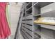 Organized walk-in closet with custom shelving, drawers, ladder and modern design elements at 8335 Fairmount Dr # 10-208, Denver, CO 80247