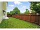 Well-maintained backyard with a lush green lawn and wood fence at 2648 Florence St, Denver, CO 80238