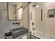 Modern bathroom boasts a gray trough sink, black fixtures, and a stylish glass-enclosed shower at 563 Cr 672, Breckenridge, CO 80424