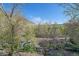 View of the lush yard with trees and foliage from above with a peak at the drive and homes at 80 Clear Creek Ln # 10, Golden, CO 80403