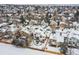 Aerial view of a snow-covered neighborhood, displaying the arrangement of houses and winter scenery at 6366 Nassau Ct, Highlands Ranch, CO 80130