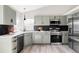 Modern kitchen with stainless steel appliances, sleek countertops, and stylish gray cabinetry at 1566 S Richfield Way, Aurora, CO 80017