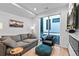 Comfortable living room with a gray sofa, accent chair, and access to a balcony at 1930 Hooker St # 3, Denver, CO 80204