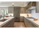 Modern kitchen featuring custom cabinets, stainless appliances, plenty of counterspace, and a stainless steel vent hood at 3401 E Kentucky Ave, Denver, CO 80209