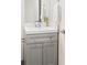 Charming bathroom vanity with gray cabinetry, white countertop, and chrome faucet at 2635 Kearney St, Denver, CO 80207