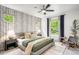Serene main bedroom with tree-patterned wallpaper and plenty of natural light at 1947 King St, Denver, CO 80204