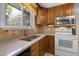 The kitchen features wooden cabinets, modern appliances, and natural light from the window at 1091 E Pinewood Ave, Centennial, CO 80121