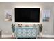 Stylish entertainment center setup featuring a large screen television and decorative plants at 2310 S Decatur St, Denver, CO 80219