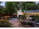 Beautiful backyard at dusk with outdoor seating, dining, and lush landscaping at 4508 Lowell Blvd, Denver, CO 80211