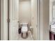 Small bathroom featuring a toilet and small granite sink with a white door for storage at 3810 Cadence Dr, Castle Rock, CO 80109