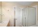 Bathroom with a shower and a single sink vanity and doorway to another room at 4860 W 125Th Ave, Broomfield, CO 80020