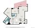 Detailed floor plan showcasing bedroom, bath, kitchen, and balcony dimensions and layout at 4875 S Monaco St # 105, Denver, CO 80237