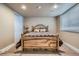 Basement bedroom with a decorative metal bed frame, closet, and carpet, offering comfortable private space at 10551 Redcone Way, Highlands Ranch, CO 80130