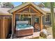 Hot tub on wooden deck with wooden gazebo, a perfect spot for outdoor relaxation at 434 Kings Crown Rd, Breckenridge, CO 80424